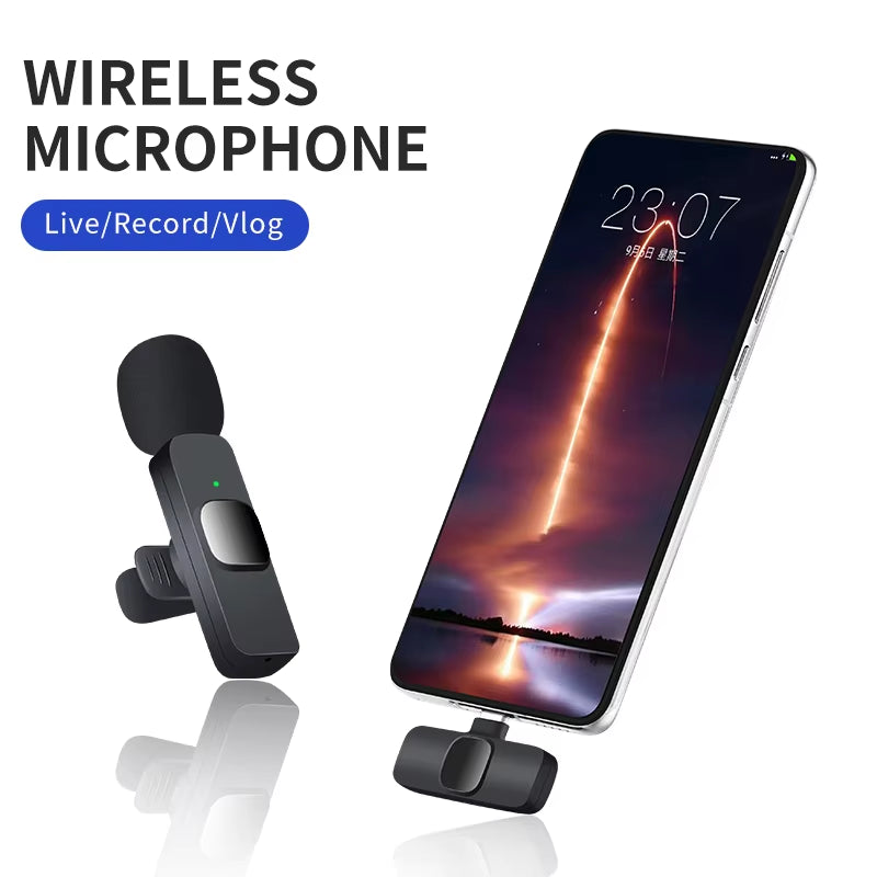 Wireless Lavalier Microphone Portable Audio Video Recording Mini Mic for Iphone Android Live Broadcast Gaming Phone with Receive