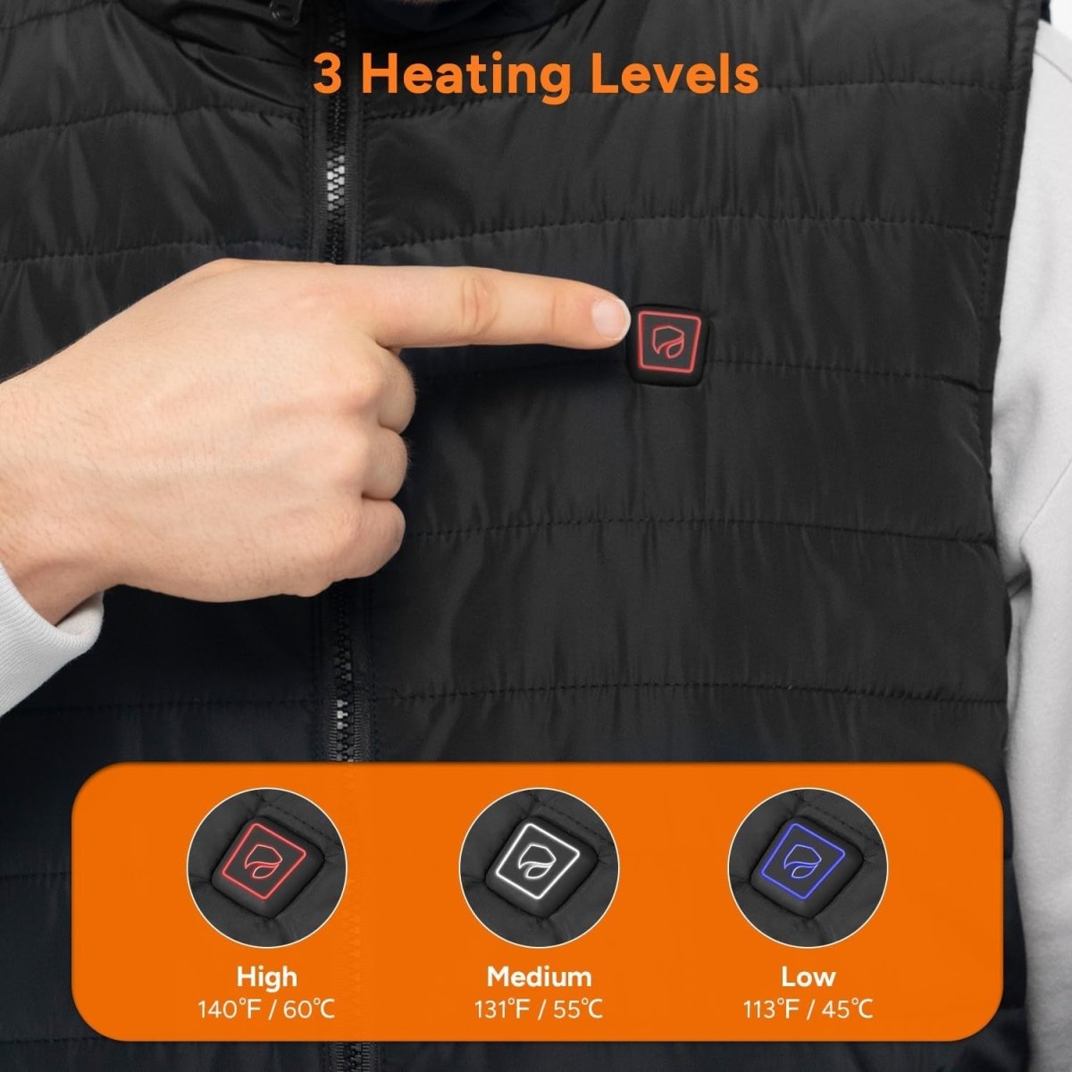 Heated Vest, Lightweight Heating Vest, 3 Heat Levels, 6 Heat Zones, Adjustable Size (Battery Not Included)