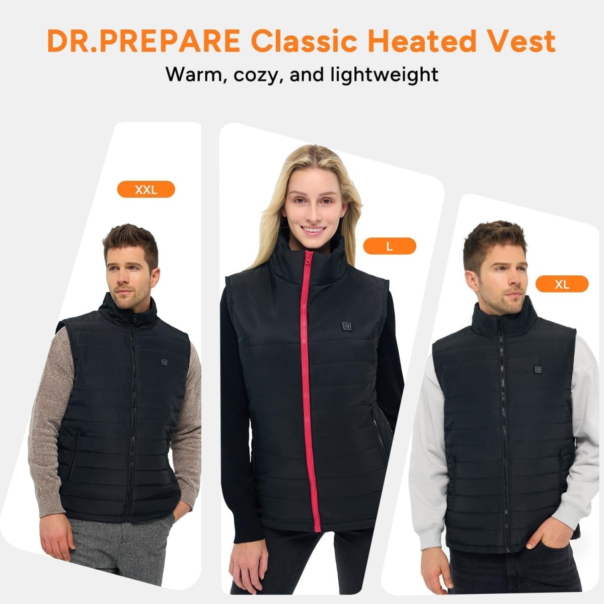 Heated Vest, Lightweight Heating Vest, 3 Heat Levels, 6 Heat Zones, Adjustable Size (Battery Not Included)