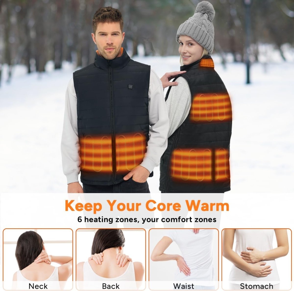 Heated Vest, Lightweight Heating Vest, 3 Heat Levels, 6 Heat Zones, Adjustable Size (Battery Not Included)